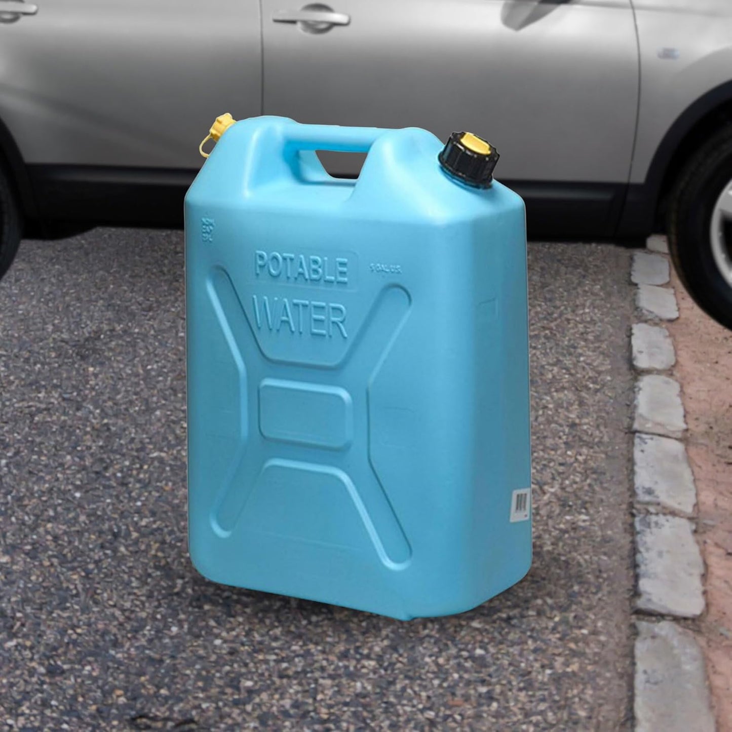 Portable Plastic Military Style Food Grade 5 Gal Water Jug Container with Reversible Spout for Camping & Emergency Storage, Blue