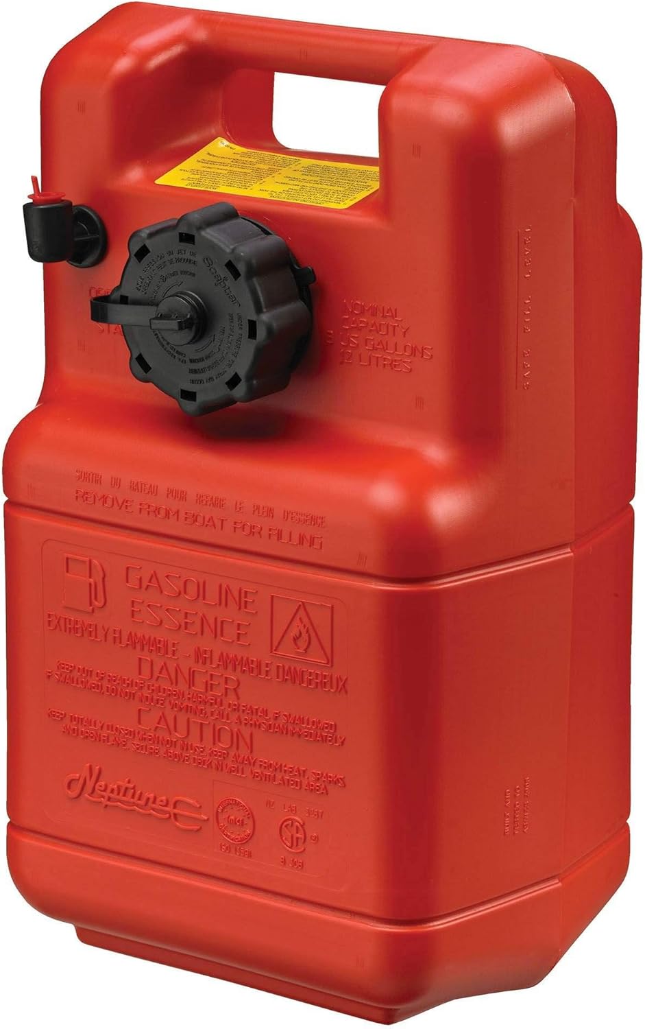 12 Gallon Portable Marine Gas Can, Large Capacity Boat Fuel Tank, 2-Way Vented Cap, Built-In Fuel Gauge & Pick-Up, Handles, EPA & CARB Compliant, Tall Profile, 22.9"L x 14.3"W x 13.9"H (08668)