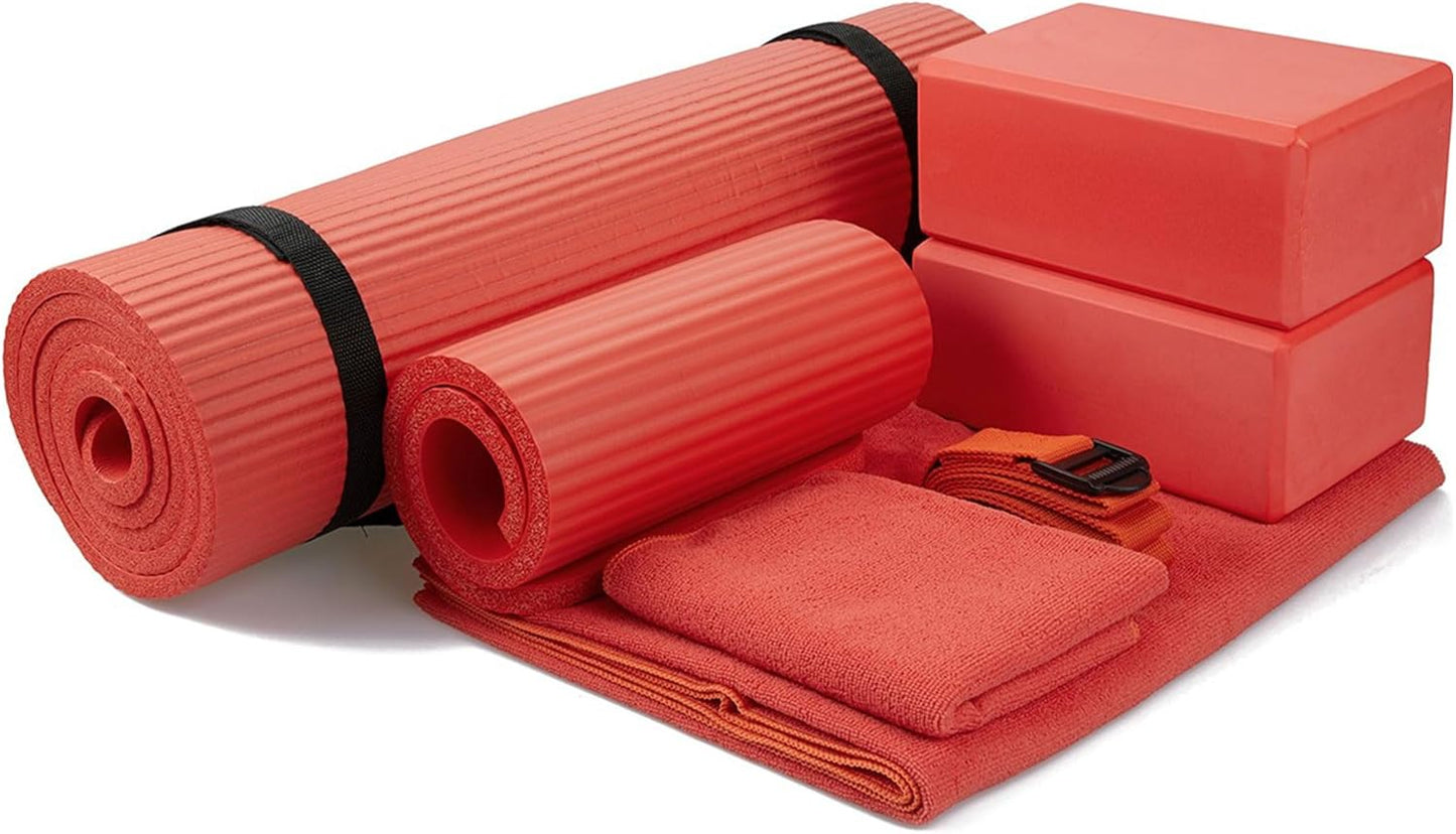 7-Piece Set - Include Yoga Mat with Carrying Strap, 2 Yoga Blocks, Yoga Mat Towel, Yoga Hand Towel, Yoga Strap and Yoga Knee Pad, Multiple Colors