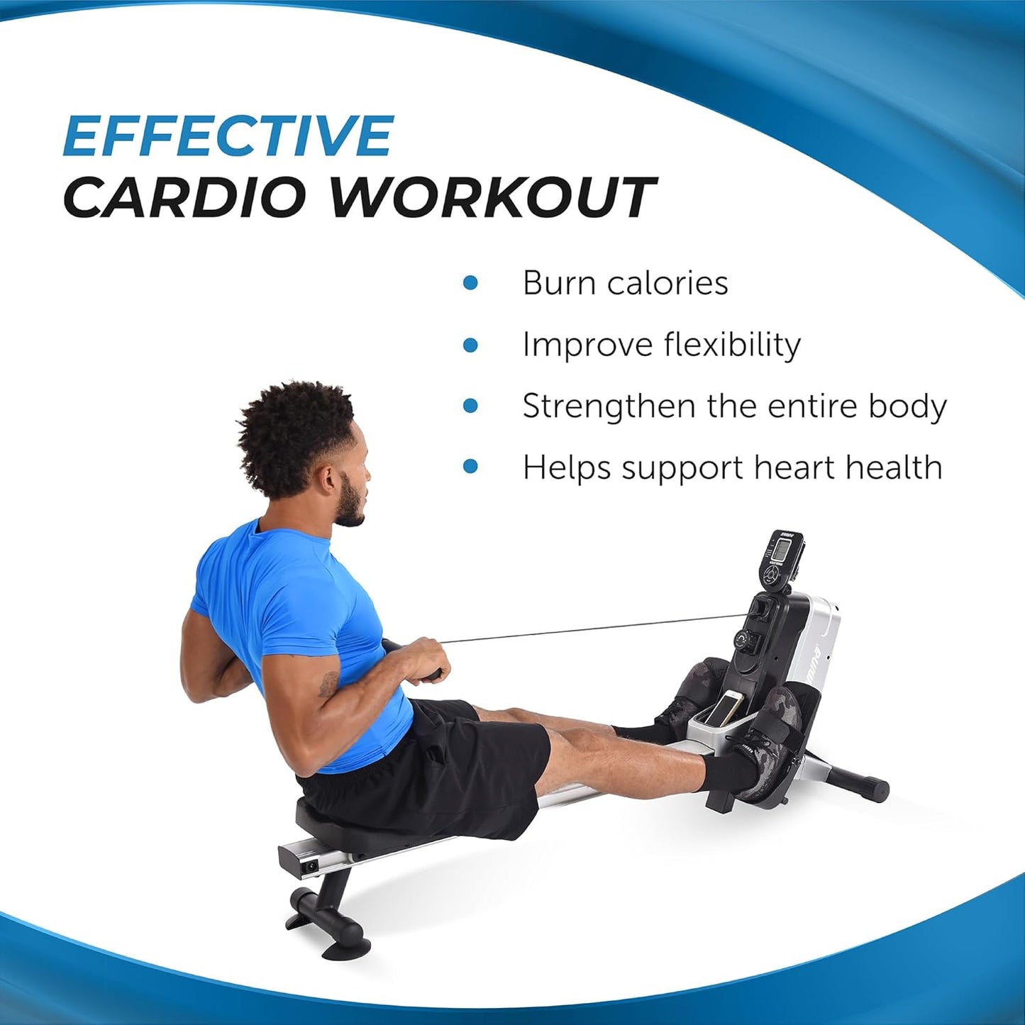 Magnetic Rower - Rower Machine with Smart Workout App - Rowing Machine with Magnetic Resistance for Home Gym Fitness - Up to 250 lbs Weight Capacity