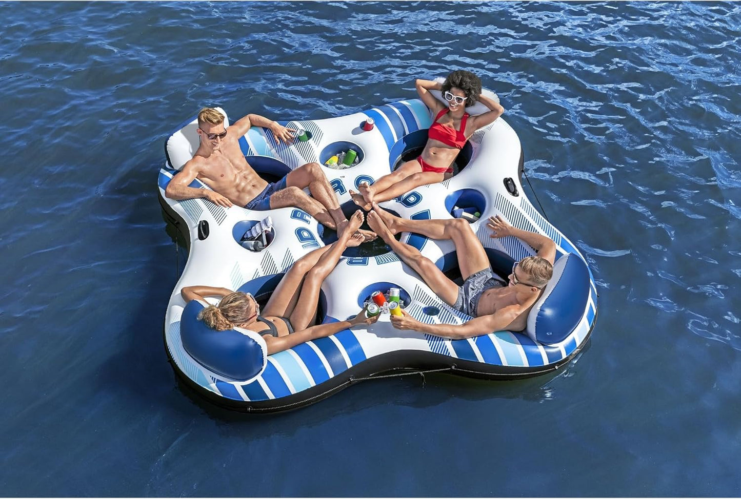4-Person Inflatable Rapid River Floating Tube with Cup Holders & Handles