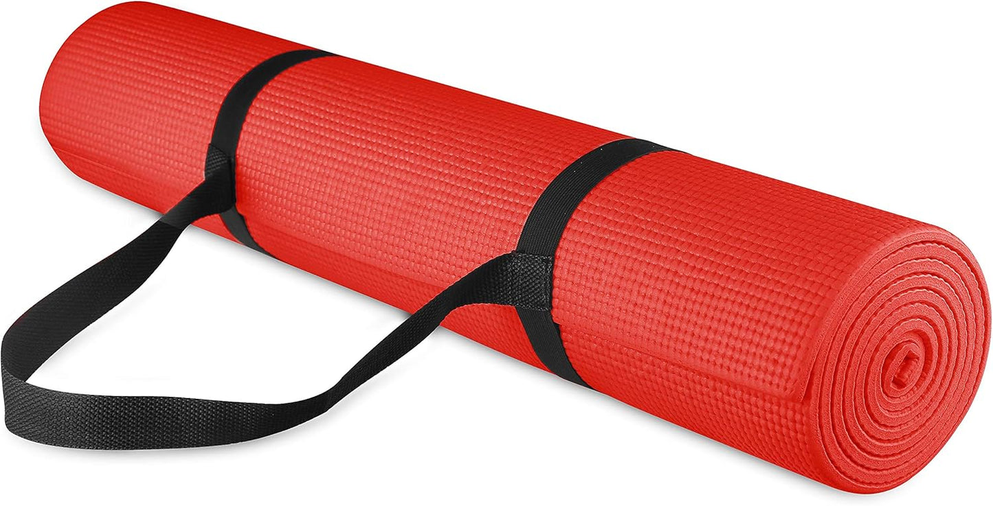 All Purpose 1/4-Inch High Density Anti-Tear Exercise Yoga Mat with Carrying Strap, Multiple Colors