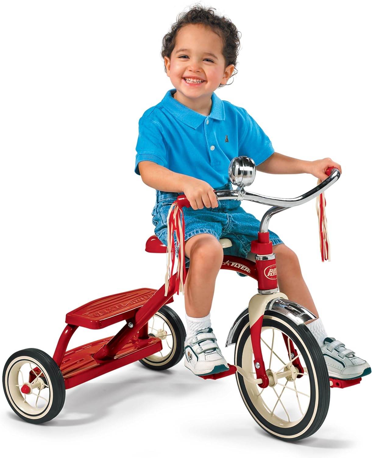 Classic 10 Inch Toddler Tricycle with Rubber Tires and Steel Frame, Red