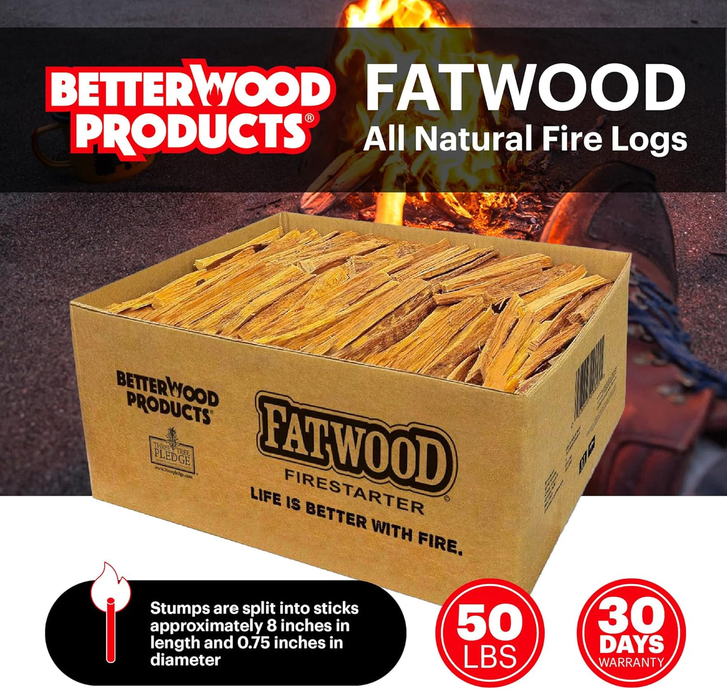 Fire Starter Sticks, Fireplace & Campfires, 50 Lbs - Firewood Starters for Indoor and Outdoor Use - Ideal for BBQ, Camping, Stove, Pit and Chimney