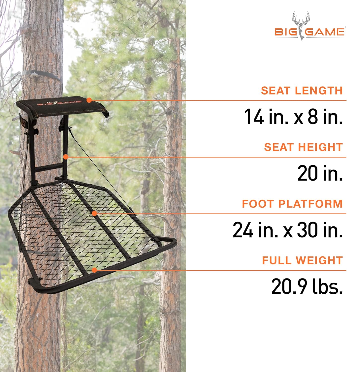 XC Hang-On Treestand, Lightweight Steel Construction with 14 x 8 in. Flip-Back Flex-Tek Seat, 300 lbs Weight Rating