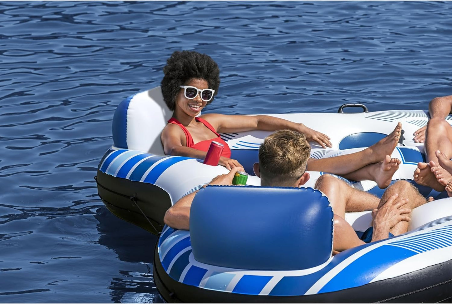 4-Person Inflatable Rapid River Floating Tube with Cup Holders & Handles