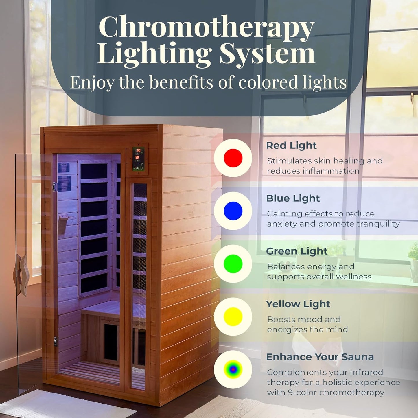 Dynamic Saunas Barcelona 1- to 2-Person Low EMF FAR Infrared Sauna with Red Light Therapy & Bluetooth Speakers | Personal Indoor Dry Heat Sauna for Home & Gym – Made from Canadian Hemlock