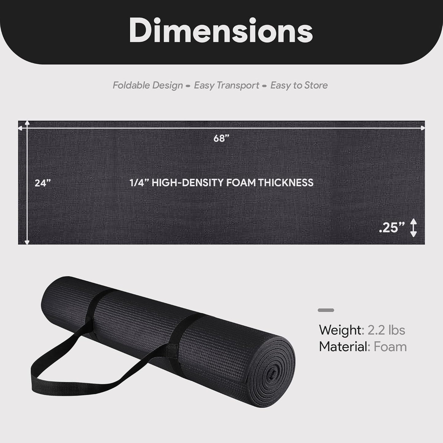 All Purpose 1/4-Inch High Density Anti-Tear Exercise Yoga Mat with Carrying Strap, Multiple Colors