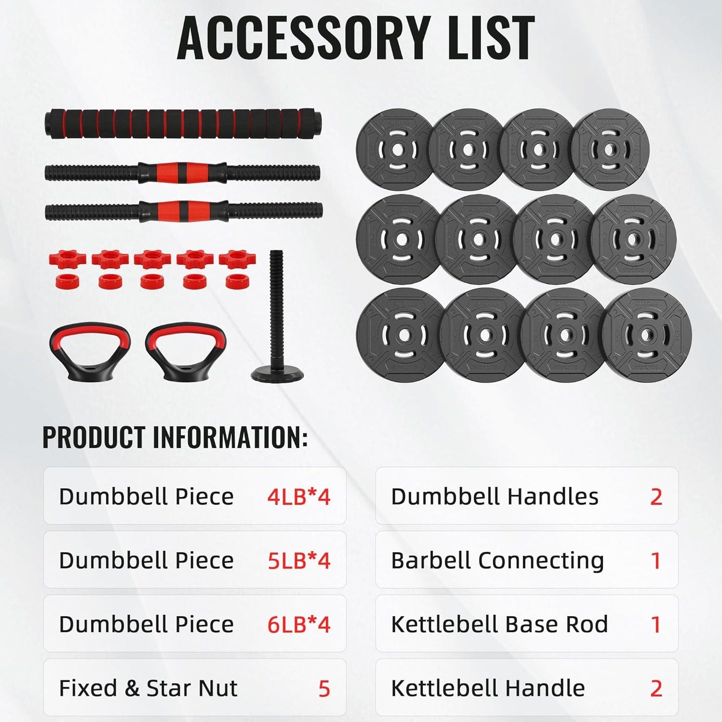 Multi-Functional Portable Changeable Dumbbell and Barbell Kettlebell Set with Adjustable Weights, Multiple Styles, 40LBS or 60LBS Sets