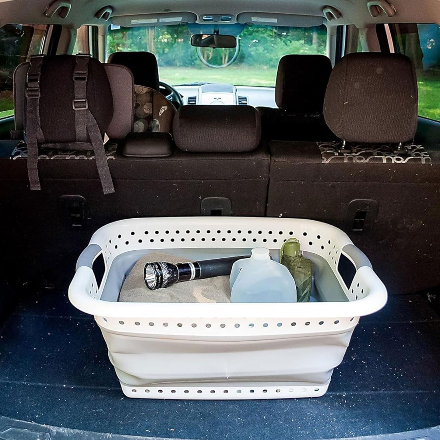 Collapsible Utility Laundry Basket - Waterproof Design Easily Fits Into Compact Spaces | Great for Traveling, RVs, Trailers Camping, Dorms, Small Spaces and More - (51903), White/Gray, Large