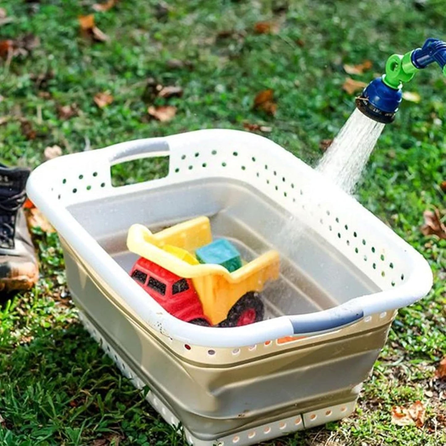 Collapsible Utility Laundry Basket - Waterproof Design Easily Fits Into Compact Spaces | Great for Traveling, RVs, Trailers Camping, Dorms, Small Spaces and More - (51903), White/Gray, Large