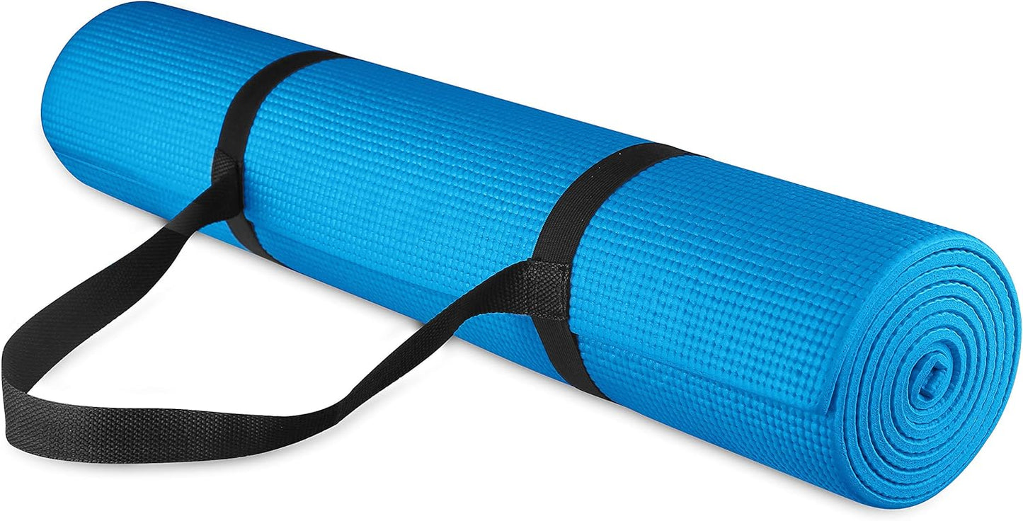 All Purpose 1/4-Inch High Density Anti-Tear Exercise Yoga Mat with Carrying Strap, Multiple Colors