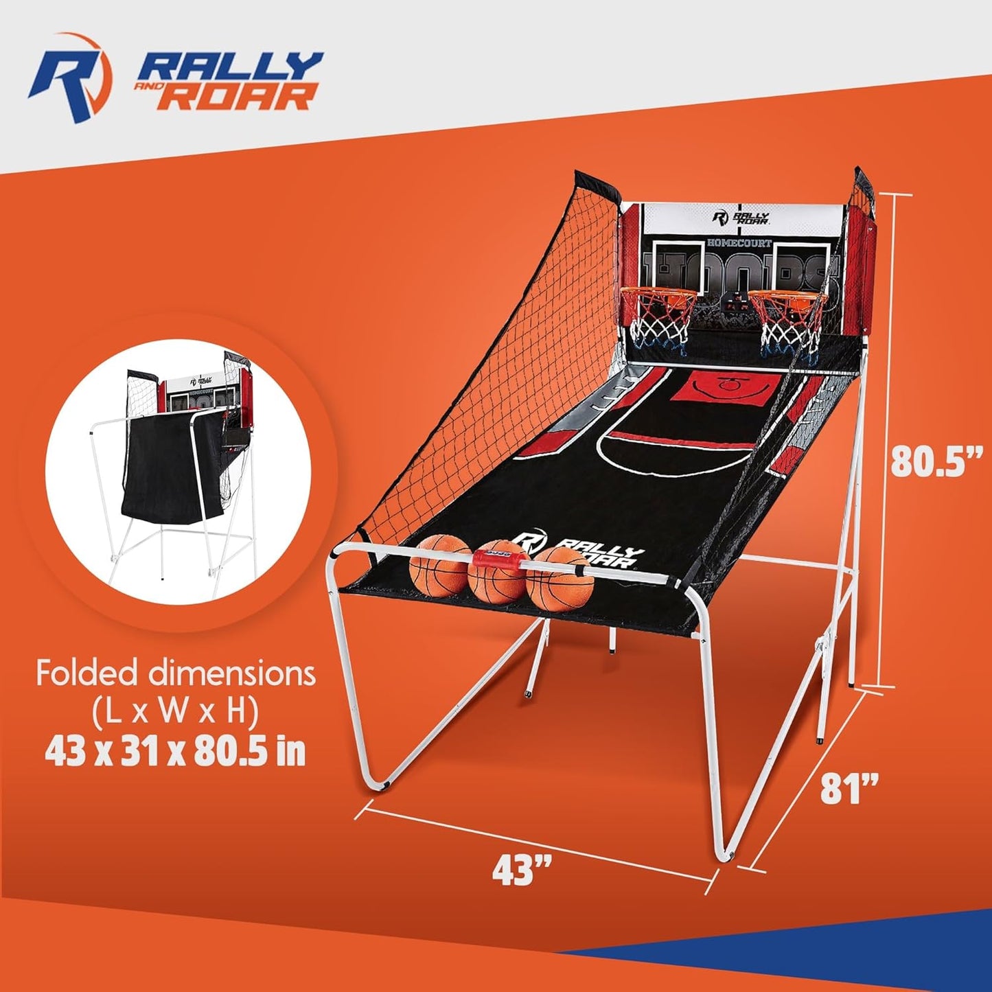 2 Player Indoor Hoop Basketball Arcade Game w/Preset Games and Scoreboard