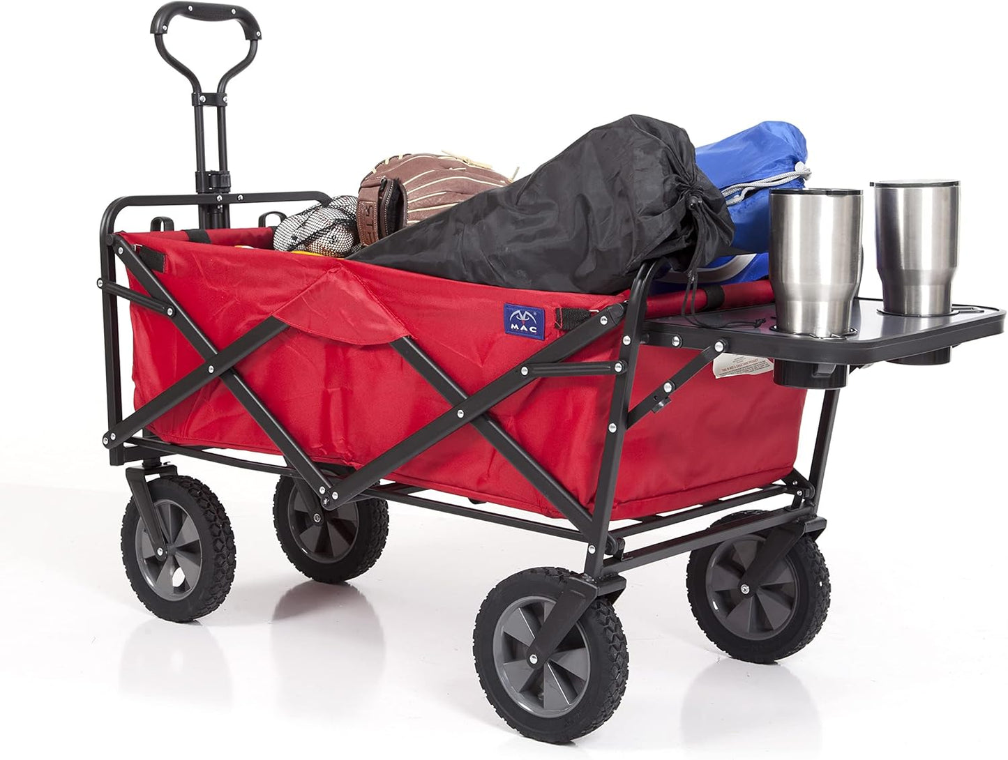 Collapsible Outdoor Utility Wagon with Folding Table and Drink Holders, Gray