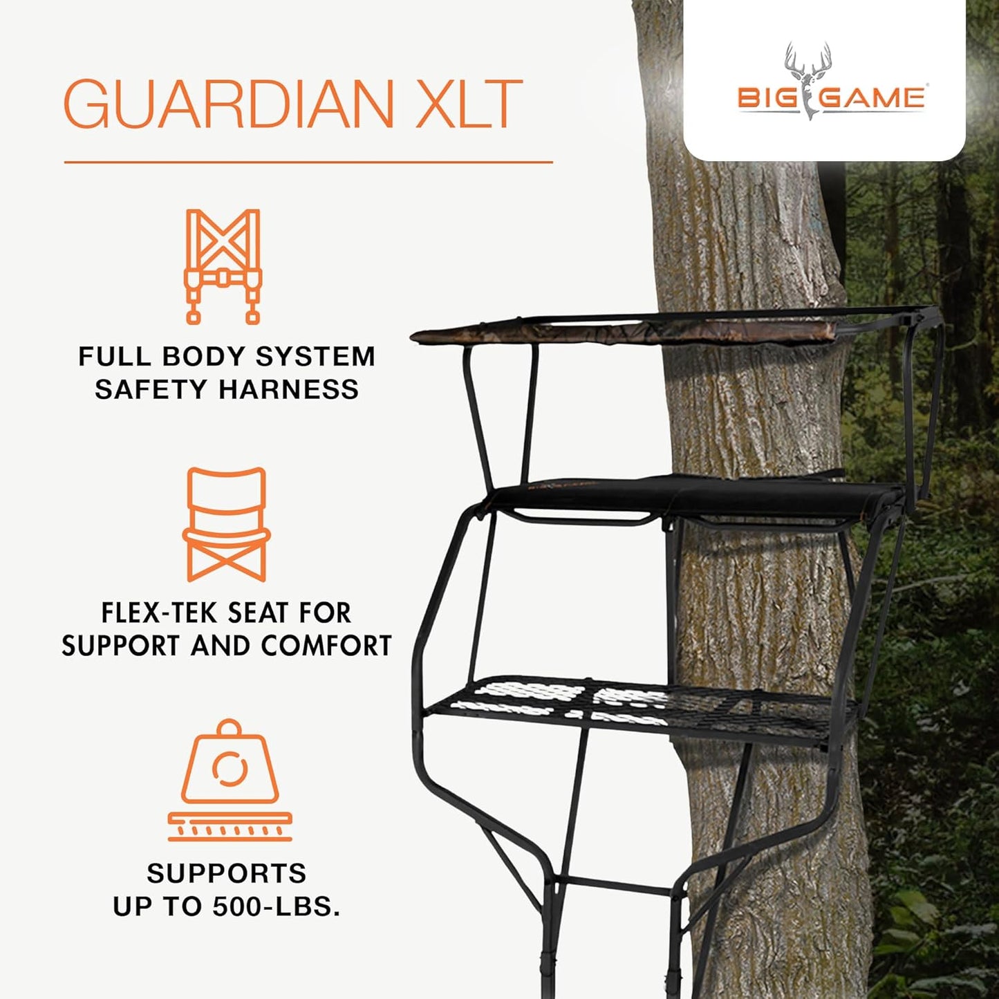 2-Person Ladder Tree Stand for Hunting Deer with Seats, 18' Tall, Camo/Black - Adjustable Climbing Treestand with Platform and Safety Harness for Shooting