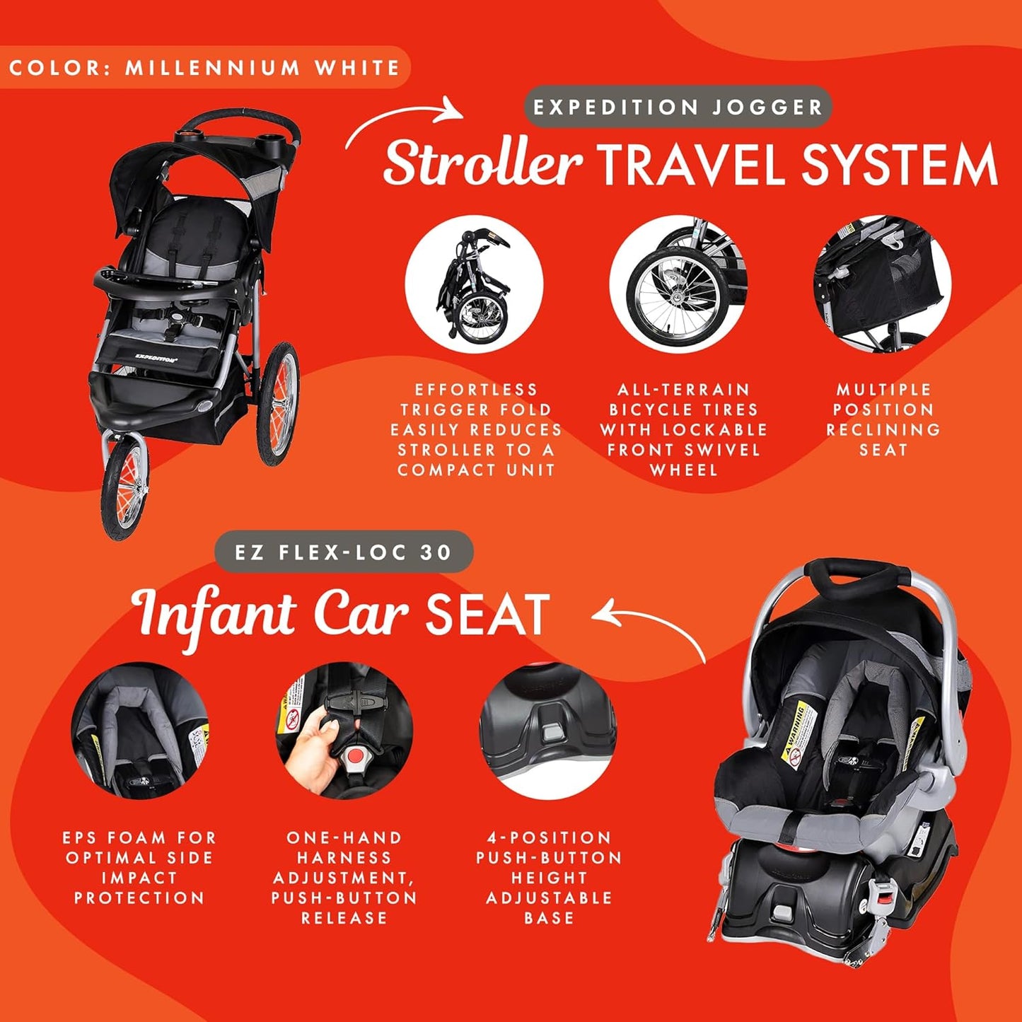 Jogger Travel System with EZ Flex-Loc® Infant Car Seat, Millenium White