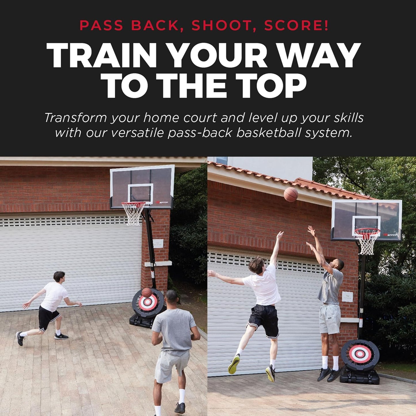 Portable Basketball Hoop with 7.5-10 Ft. Adjustable Height & Rebounder