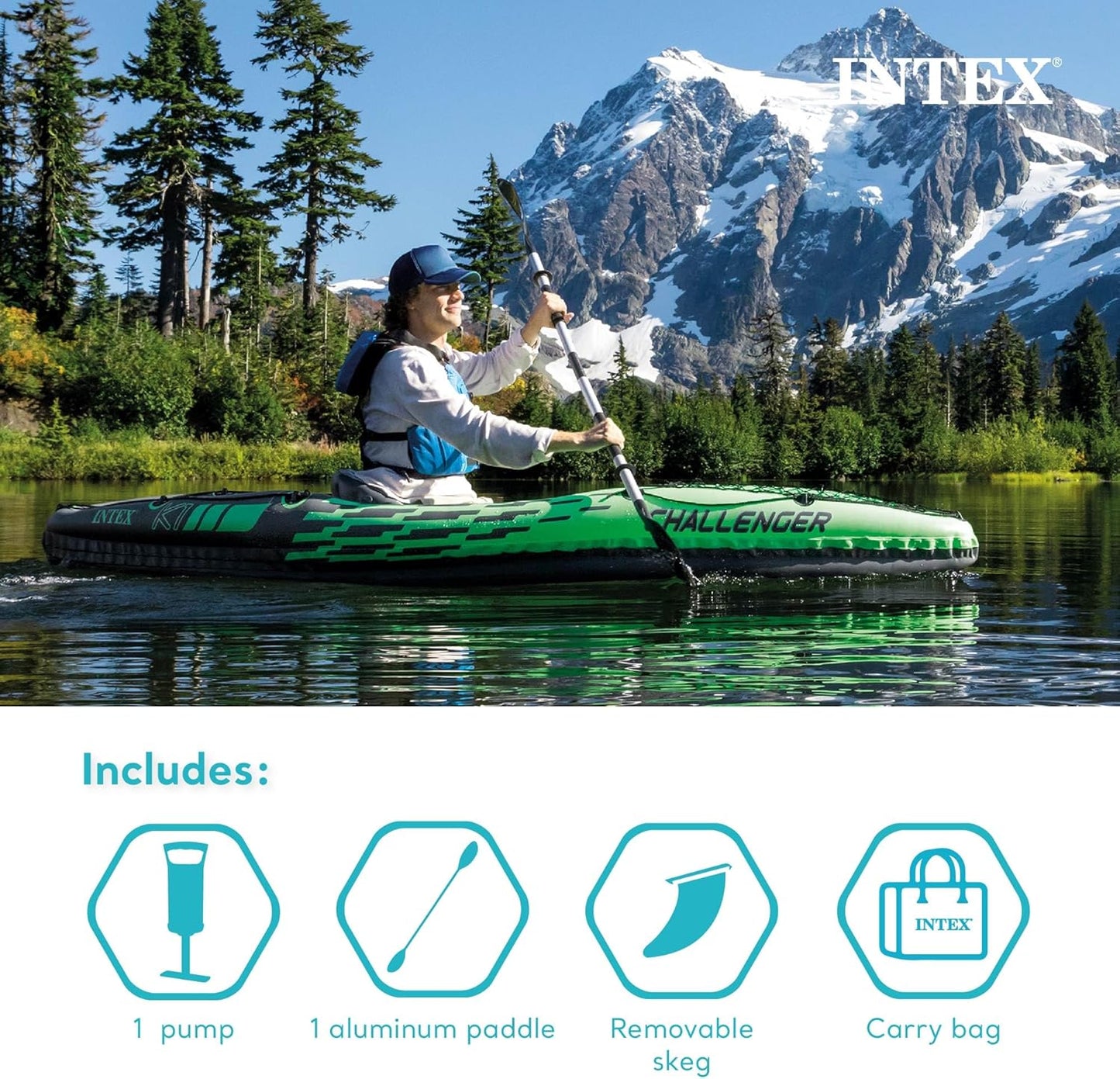 1 Person Durable Vinyl Streamline Sporty Kayak with Inflatable Seat and Backrest, Oar, Pump, Carrying Bag, and Repair Kit (2 Pack)