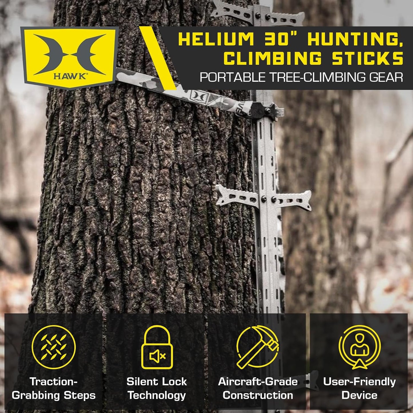 Hawk Helium 30" Lightweight Aluminum Treestand Climbing Sticks with Fold Up Steps and Boot Grabbing Grooves (1-Pack/3-Pack)