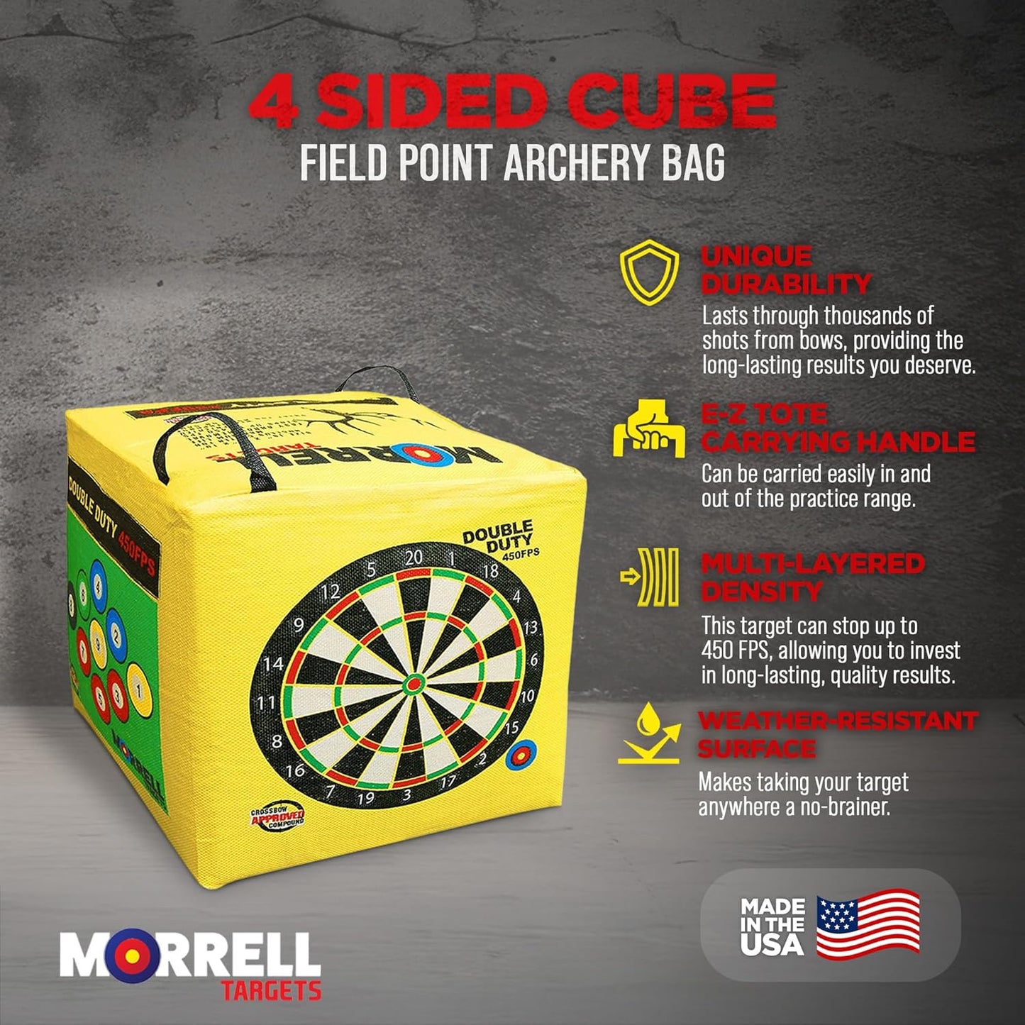 Targets 4-Sided Archery Target, Field Point Shooting Bag, Double Duty