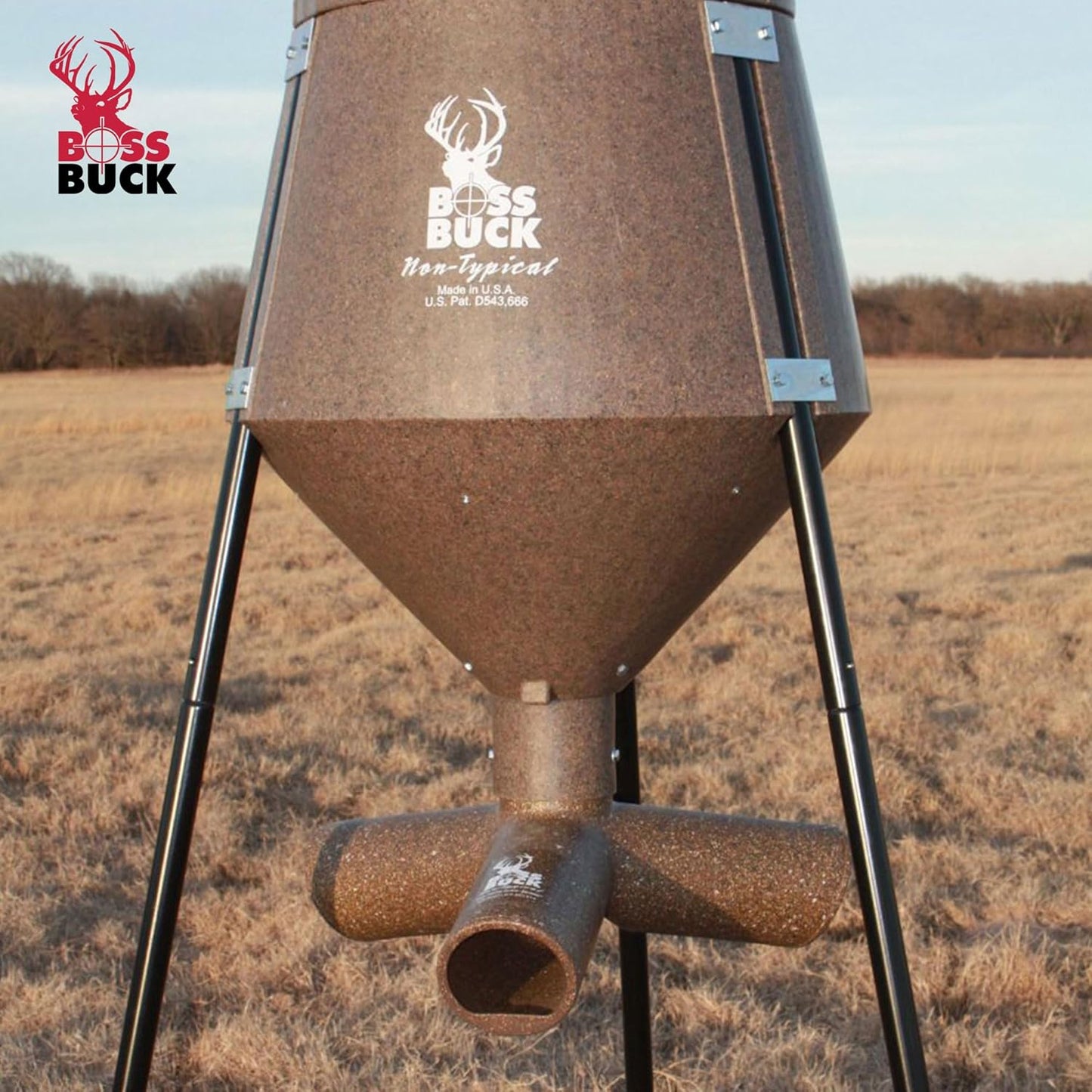 200 LB Deer Feeder/Hunting Durable Lightweight Plastic UV Protected Windproof Waterproof Gravity Feed System with Protein 3 Feed Tubes Head