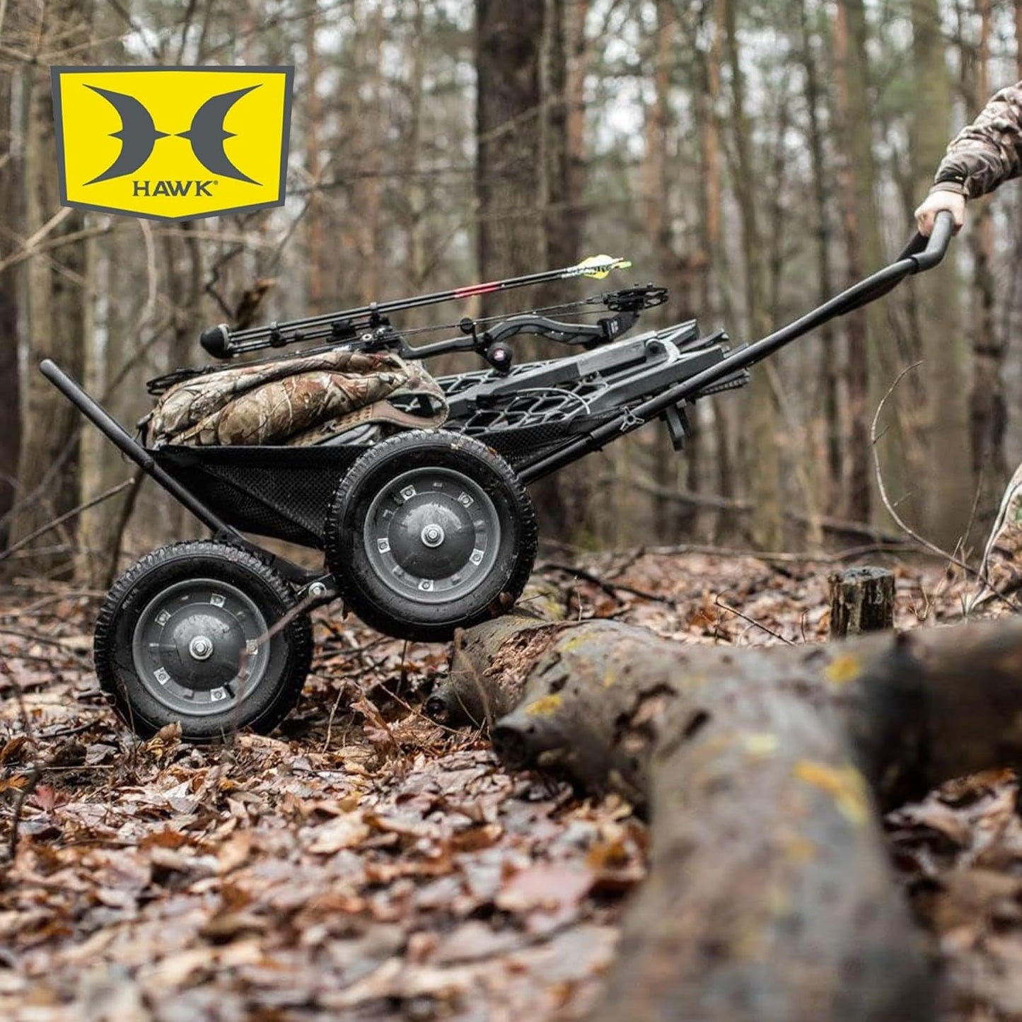 All-Terrain Multi-Use Deer Cart with Dual Pivoting Axles, 500 lb Capacity, Black - Hunting Hauler with Folding Frame and Versatile Sling for Easy Hauling of Game, Firewood & Bait