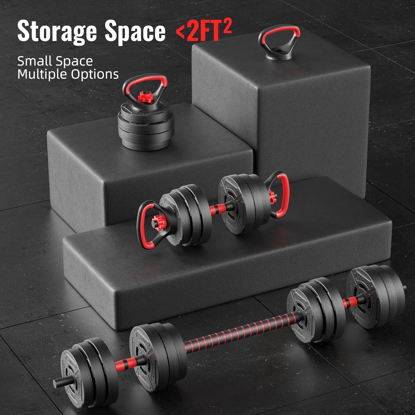 Multi-Functional Portable Changeable Dumbbell and Barbell Kettlebell Set with Adjustable Weights, Multiple Styles, 40LBS or 60LBS Sets