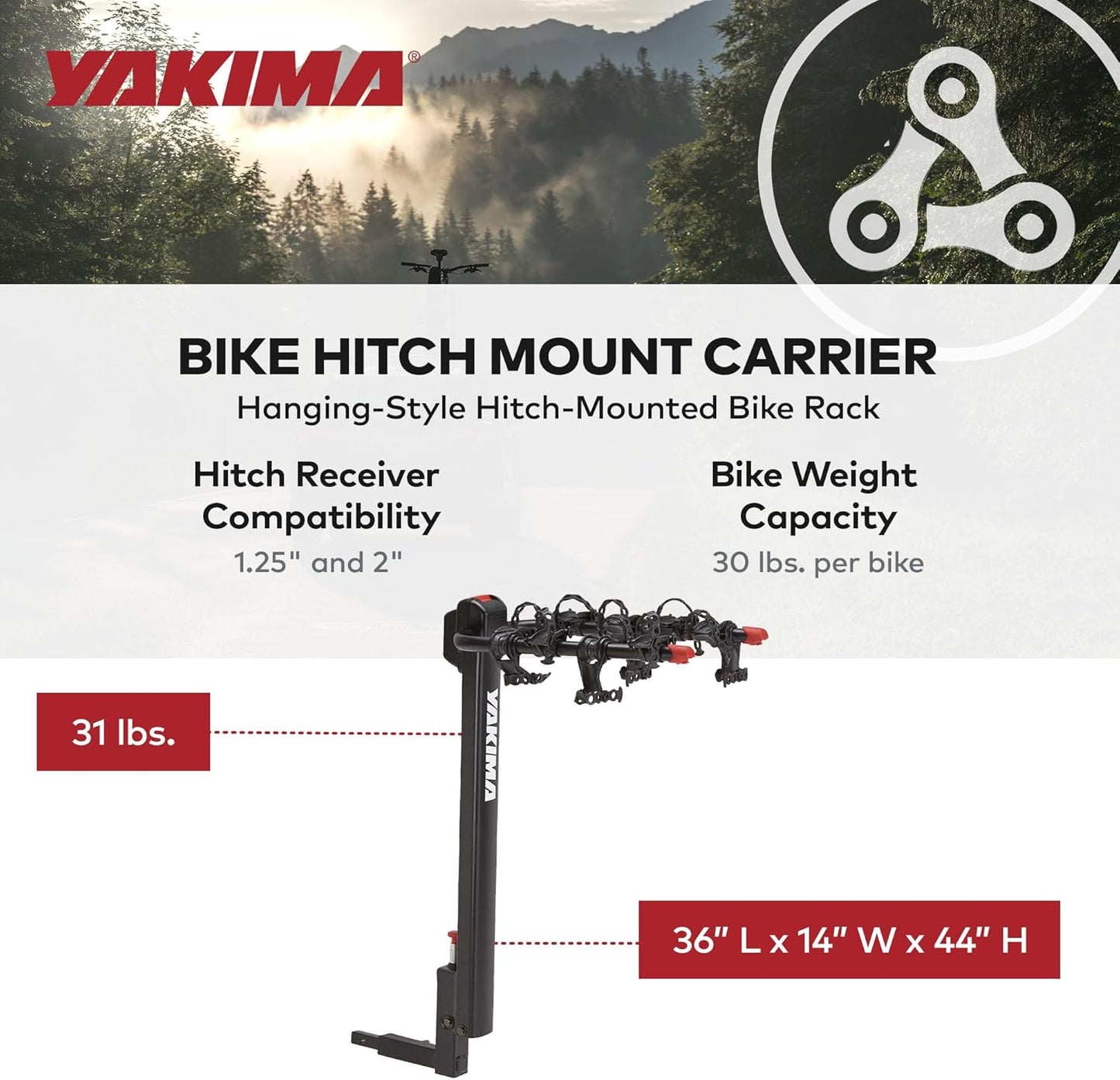 Tilting Aluminum Hitch Bike Rack for Car, SUV, and Truck with 1.25 or 2 Inch Bike Rack Hitch Receivers, Black