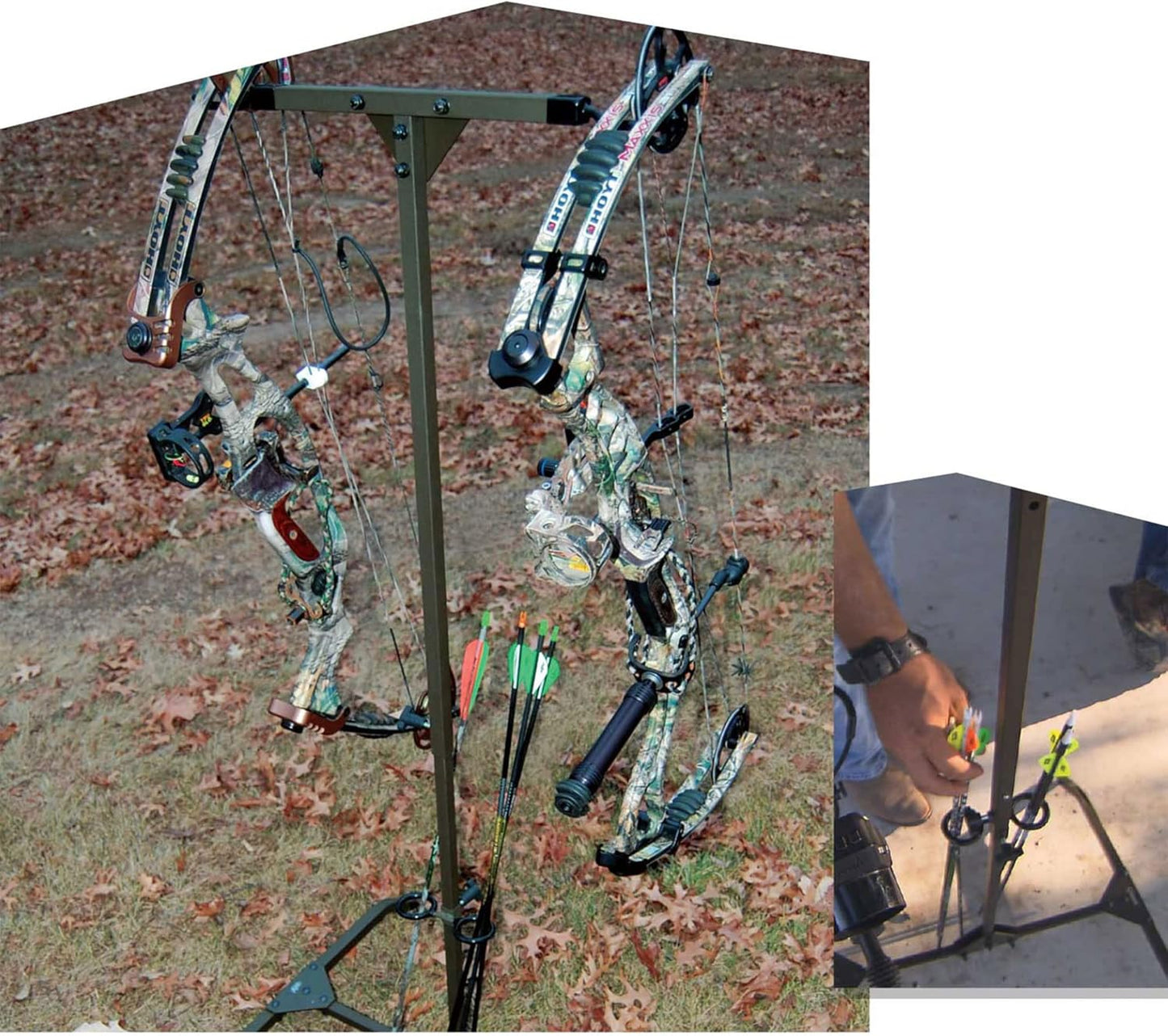 Reliable Stable Convenient Lightweight Durable Portable Dual-Sided Versatile Archery Hard Surface Bow Practice Hanger with Archer's Arrow Caddies Included