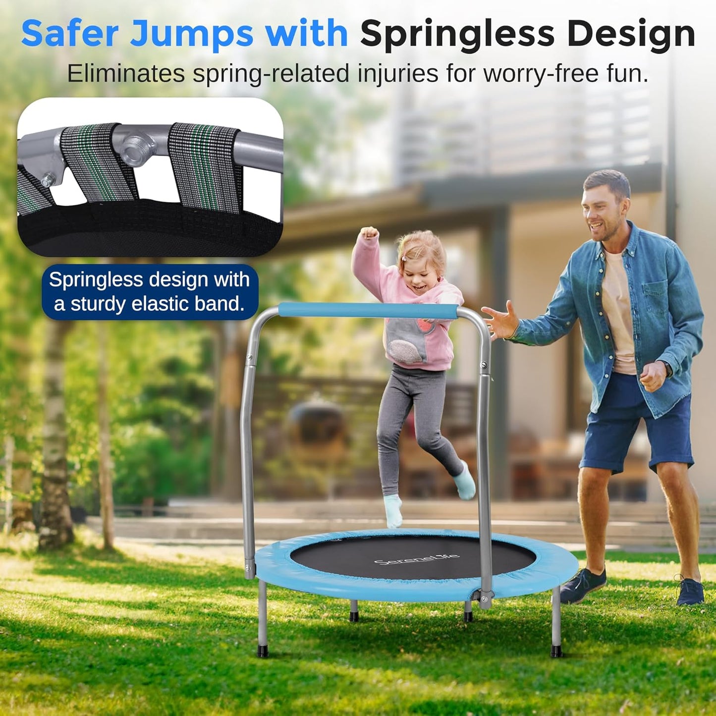 36/40" Foldable Mini Trampoline - Compact Fitness Trampoline for Kids Adults, Exercise Rebounder with Foam Handle, Indoor/Garden Workout Equipment, Max Load 150/220 lbs