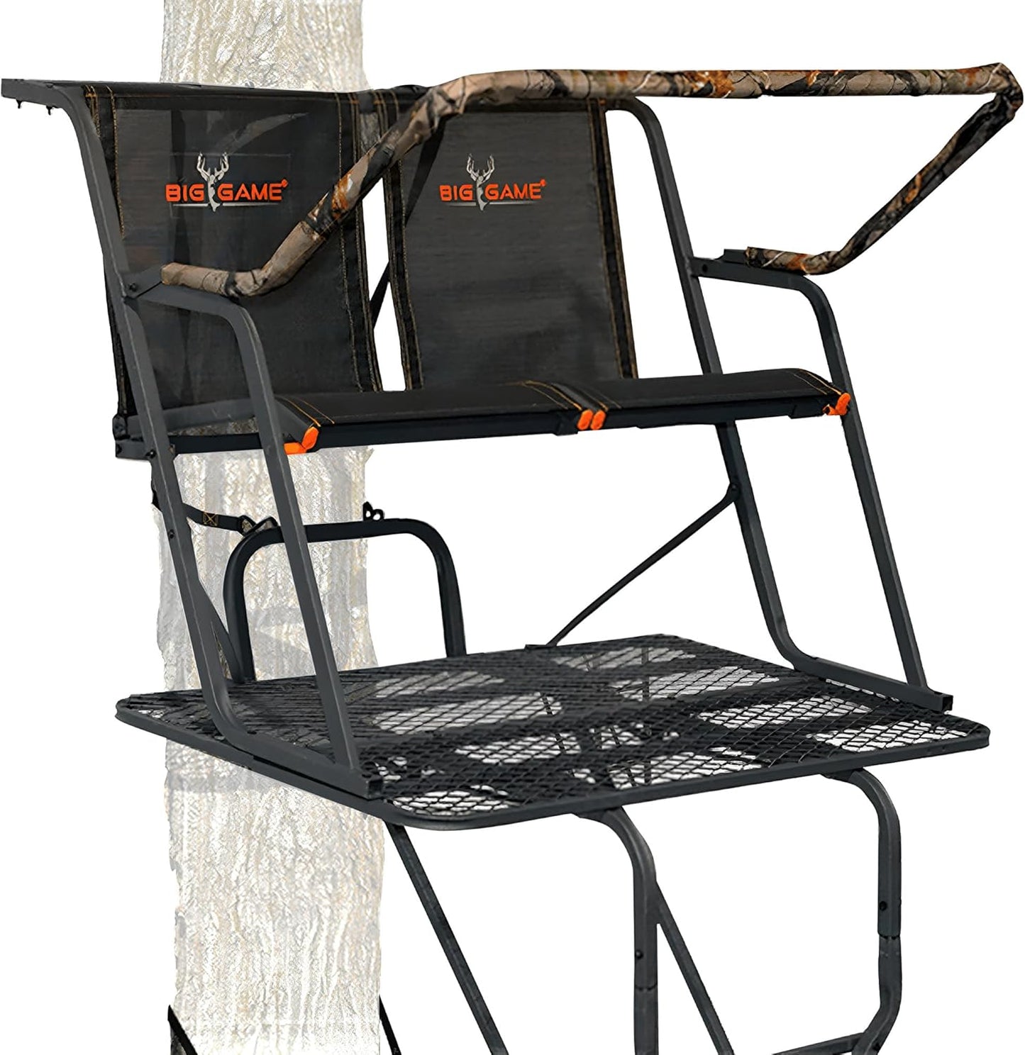 XL Ladder Treestand 17.5 Foot Tall with Flip Back Seat, Padded Armrests, Deep Foot Platform, Ideal for Hunting and Shooting, Black