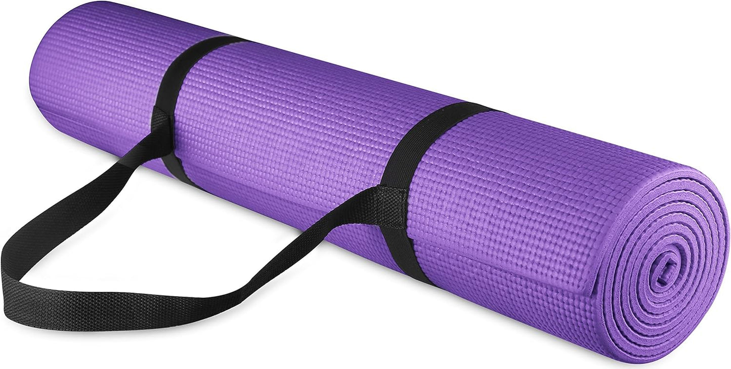 All Purpose 1/4-Inch High Density Anti-Tear Exercise Yoga Mat with Carrying Strap, Multiple Colors