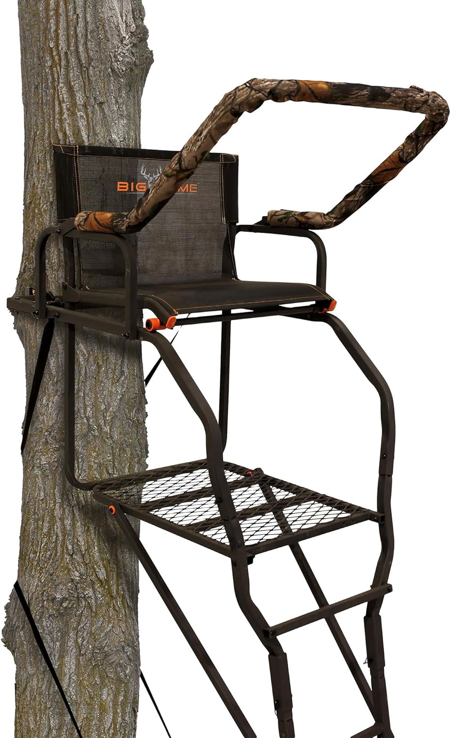 XL Ladder Treestand 17.5 Foot Tall with Flip Back Seat, Padded Armrests, Deep Foot Platform, Ideal for Hunting and Shooting, Black