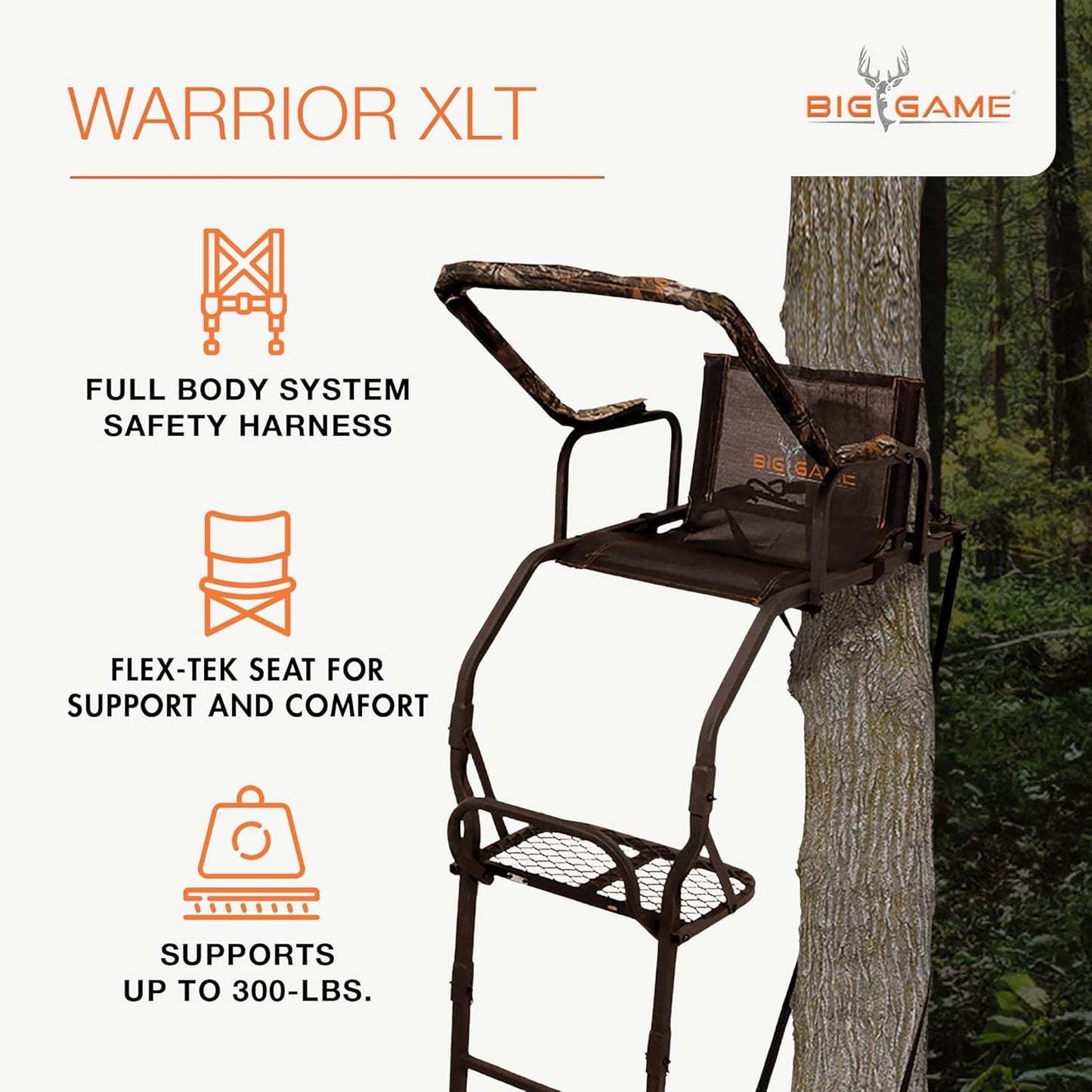 1-Person Ladder Tree Stand for Hunting Deer, Flex-Tek Seat, Black - Adjustable Climbing Treestand with Platform and Safety Harness for Shooting