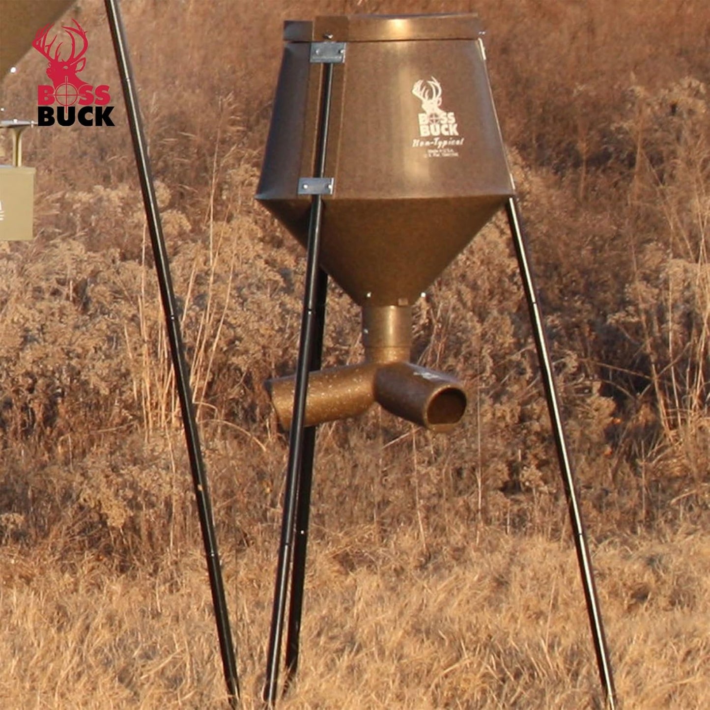 200 LB Deer Feeder/Hunting Durable Lightweight Plastic UV Protected Windproof Waterproof Gravity Feed System with Protein 3 Feed Tubes Head