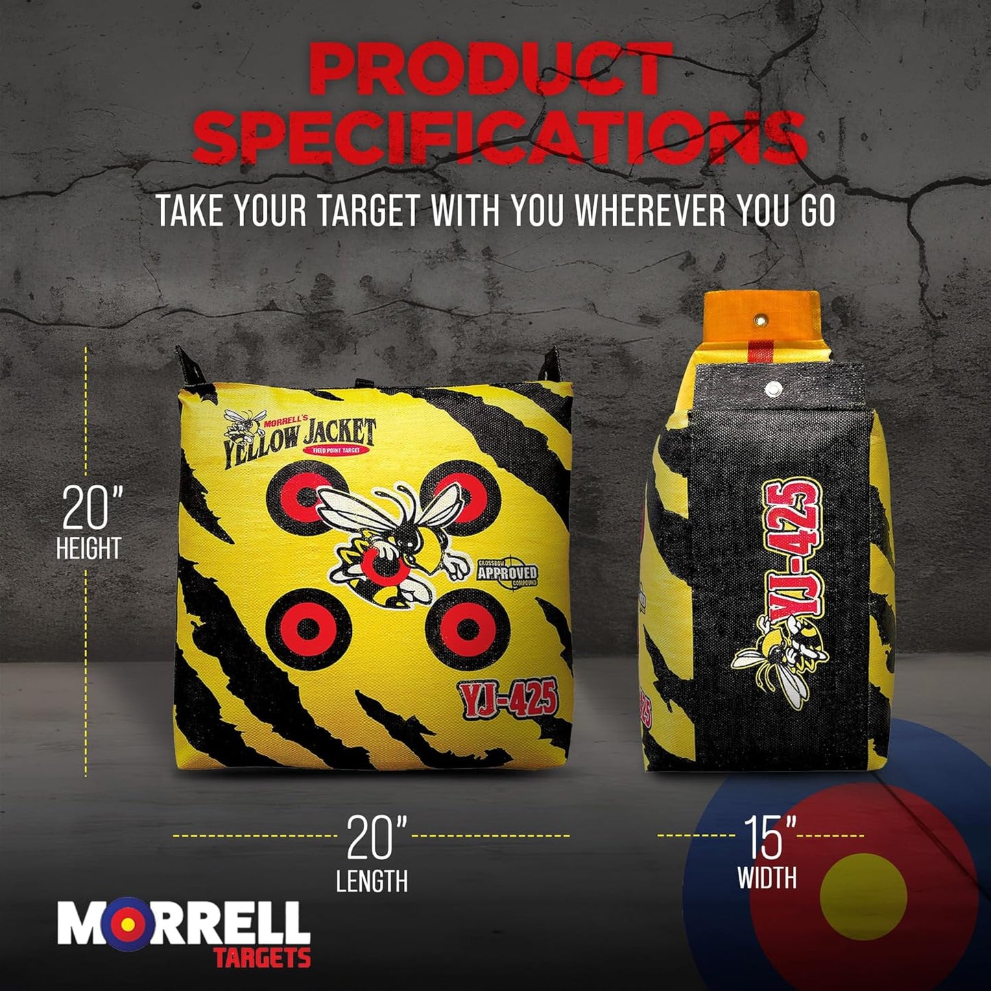 YJ-425 Outdoor Portable Adult Field Point Archery Bag Target with 2 Shooting Sides, 10 Bullseyes, and Carry Handle, Yellow