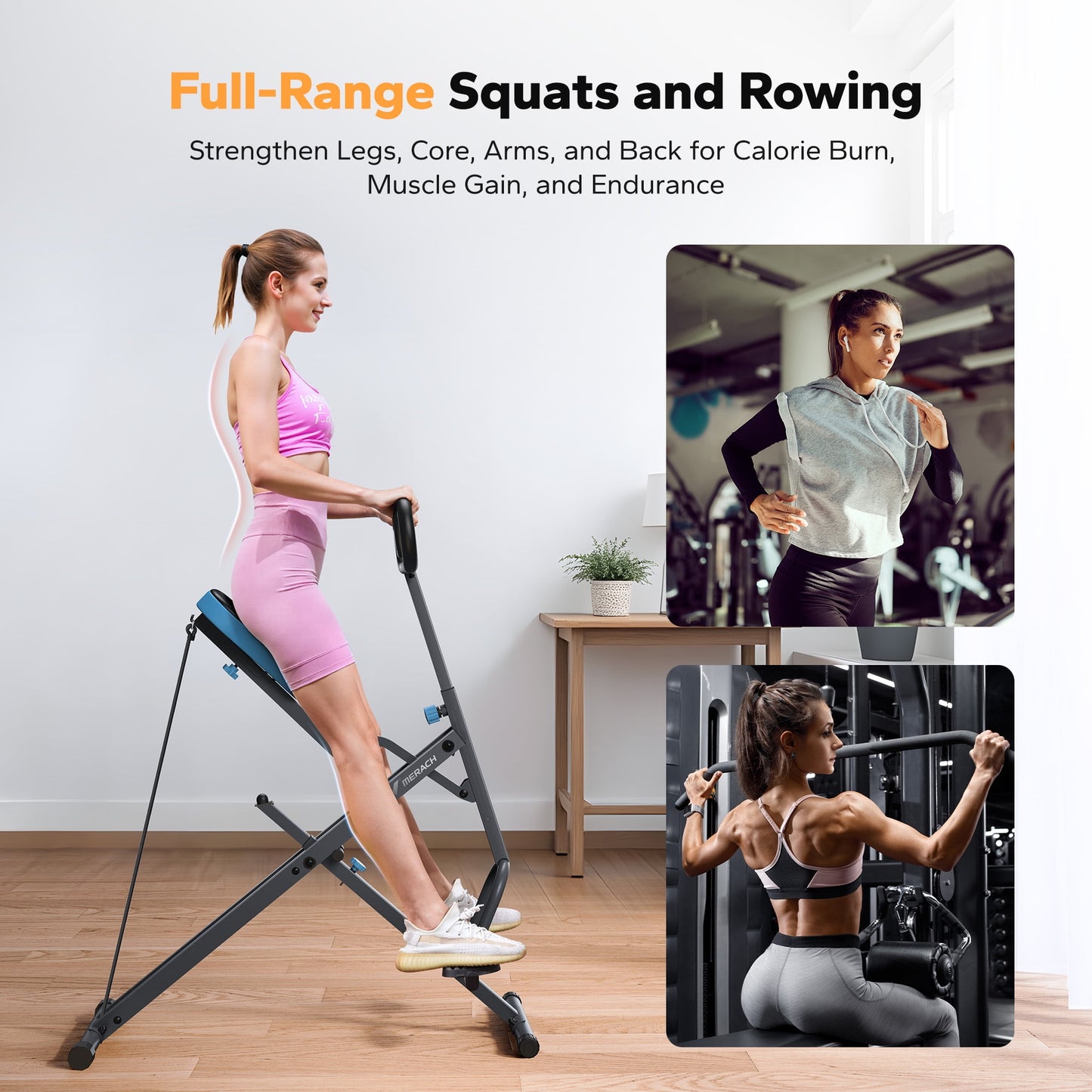 Squat Assist Trainer Foldable Glutes Leg Workout Machine with 3 Tension Bands, 350 lbs