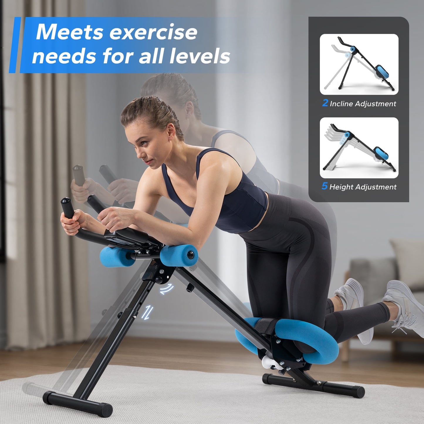 Abdominal Trainers Adjustable Ab Machine Full Body Workout for Home Gym Foldable Knee Protection Abdominal Exercise Machine for Home Core Ab Exercise System Trainer