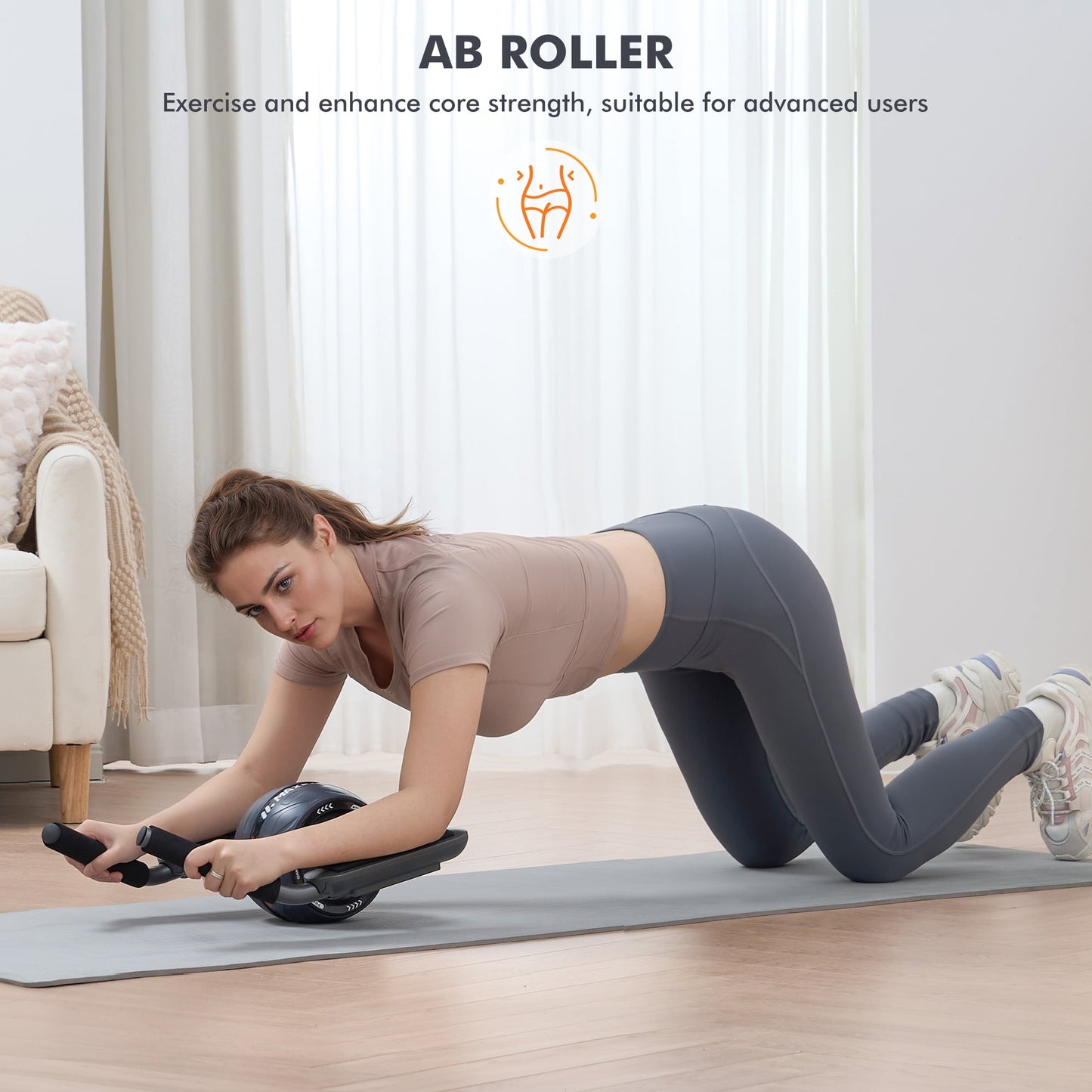 Adjustable Ab Machine with Detachable Ab Roller Wheel, 6-Level Core Workout Equipment for Home Gym, Foldable, 220lbs