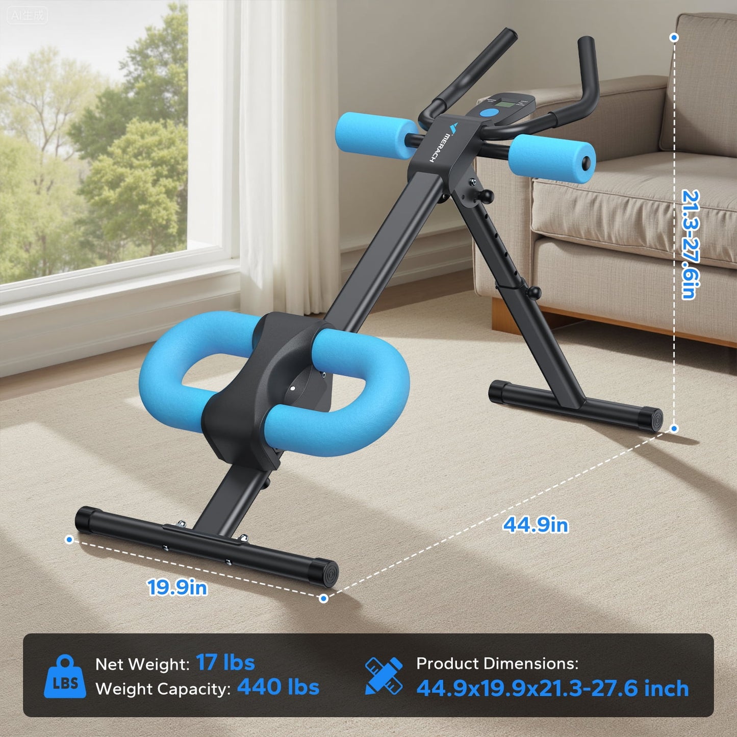 Abdominal Trainers Adjustable Ab Machine Full Body Workout for Home Gym Foldable Knee Protection Abdominal Exercise Machine for Home Core Ab Exercise System Trainer