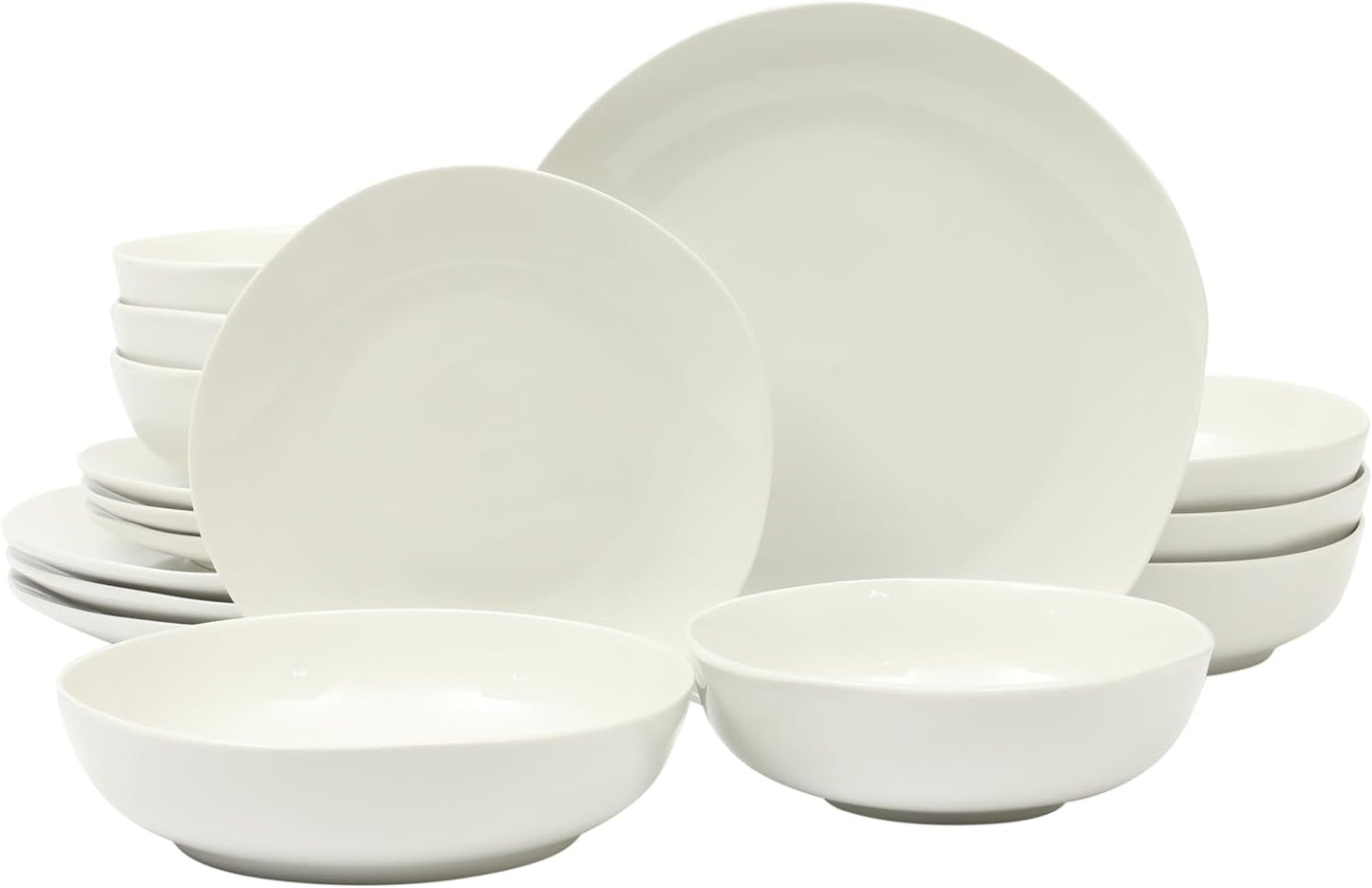 Gibson Home Zen Buffet Porcelain Chip and Scratch Resistant Dinnerware Plates, Bowls, and Mugs Set, Service for 4 (16pcs), White (Square Dishes)