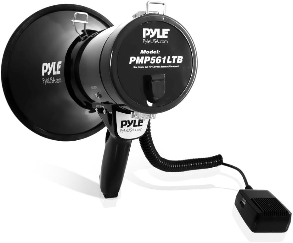 Portable Compact PA Megaphone Speaker with Alarm Siren & Adjustable Volume - 50W Handheld Lightweight Bullhorn - with Mic, AUX IN for MP3 & Rechargeable Battery - Indoor Outdoor Use - PMP561LTB