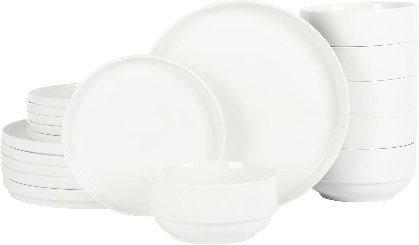 Gibson Home Zen Buffet Porcelain Chip and Scratch Resistant Dinnerware Plates, Bowls, and Mugs Set, Service for 4 (16pcs), White (Square Dishes)
