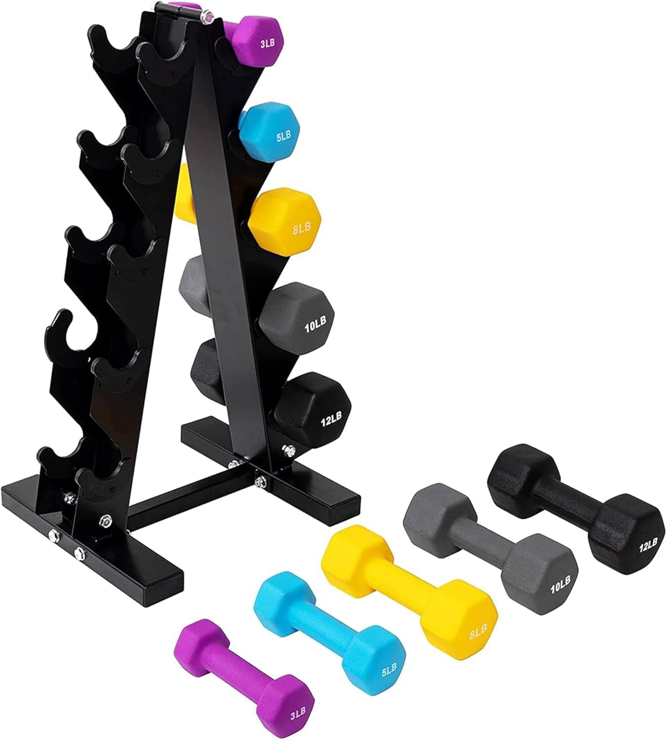 Rubber Coated Hex Dumbbell Weight Set with Storage Rack, 100LB or 150LB or 200LB Set, 5-20 lbs or 5-25 lbs or 10-30 lbs Pairs