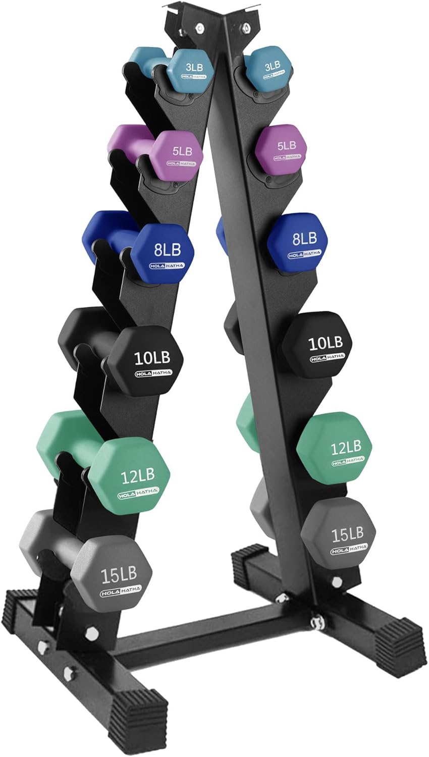 2, 3, 5, 8, and 10 Pound Neoprene Dumbbell Free Hand Weight Set with Rack, Ideal for Home Exercises to Gain Tone and Definition, Pastel