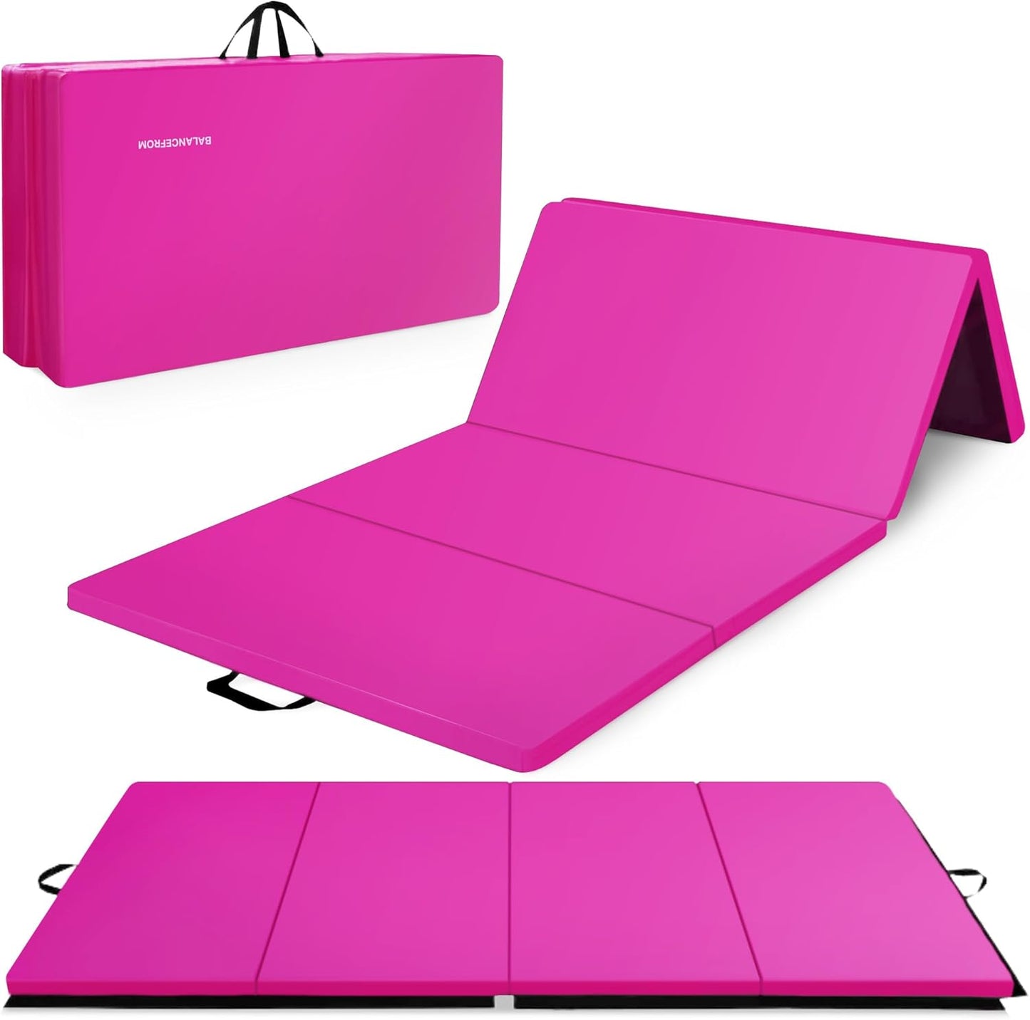 Folding Gymnastics Mat, Thick Home Gym Floor Tumbling Equipment, Pink - Portable Exercise and Workout Pad for Pilates, Aerobics, and Martial Arts Fitness Training