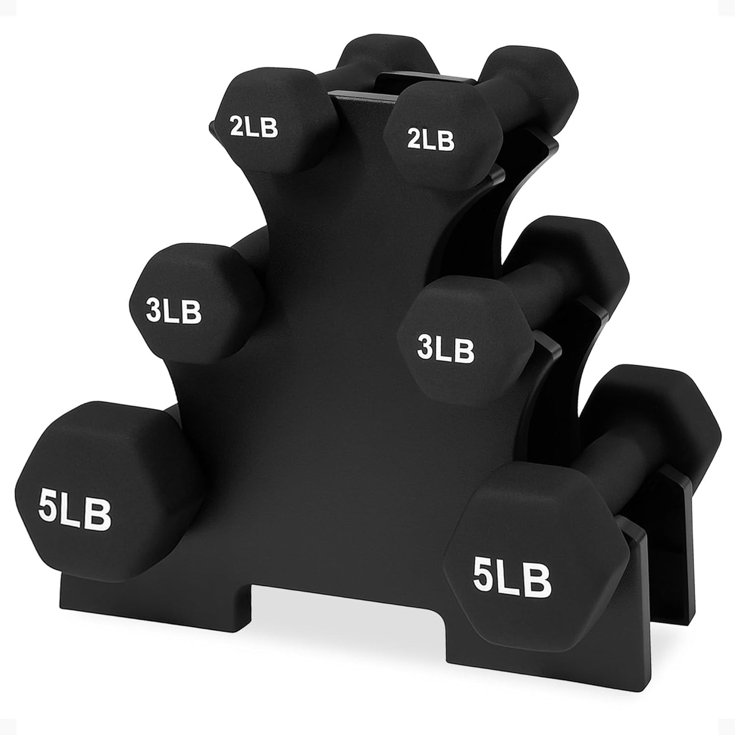 Colored Neoprene Coated Dumbbell Set with Stand, Multiple Sizes