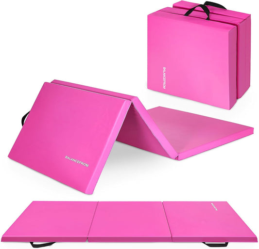 Folding Gymnastics Mat, Thick Home Gym Floor Yoga Equipment, Blue - Portable Exercise and Workout Pad for Pilates, Aerobics, and Martial Arts Fitness Training