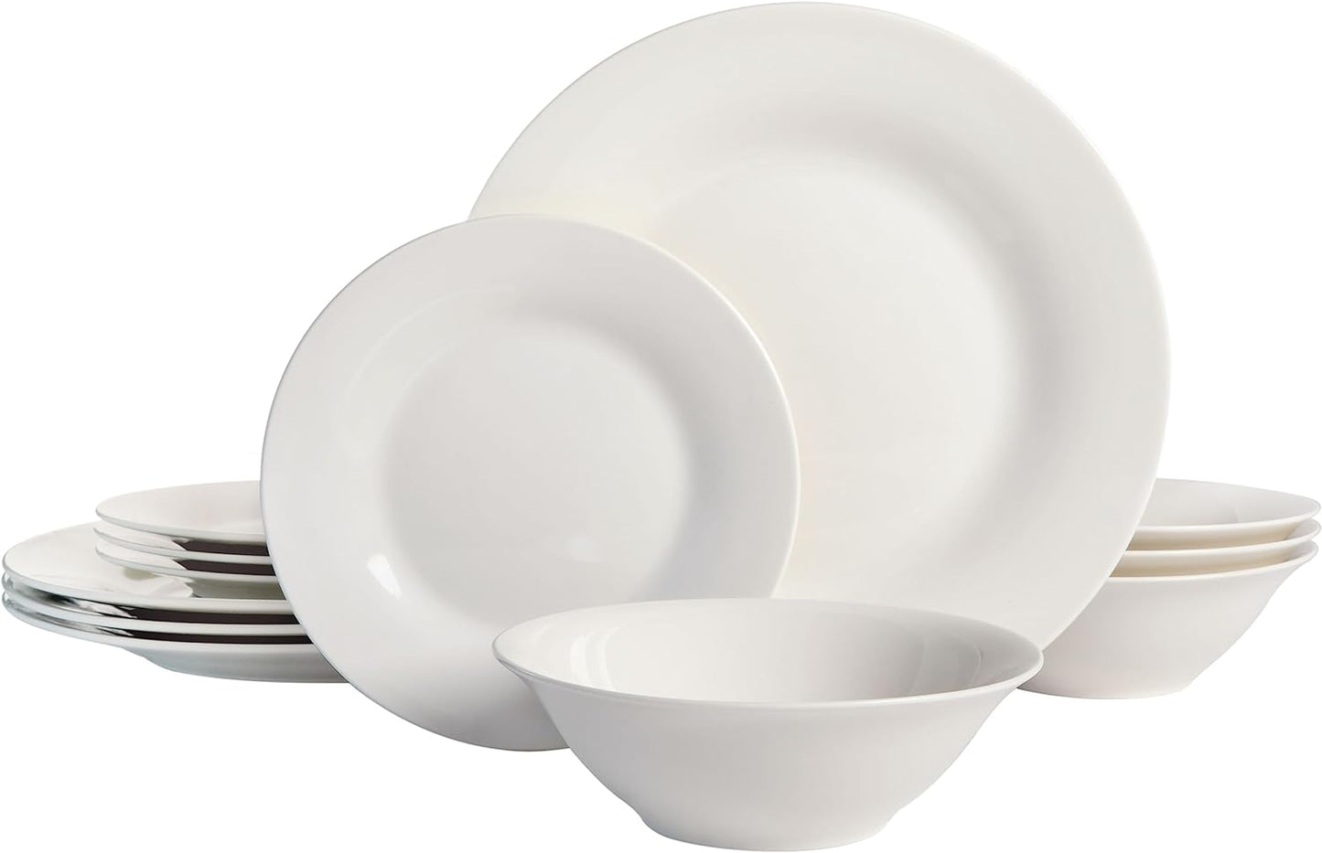 Gibson Home Zen Buffet Porcelain Chip and Scratch Resistant Dinnerware Plates, Bowls, and Mugs Set, Service for 4 (16pcs), White (Square Dishes)