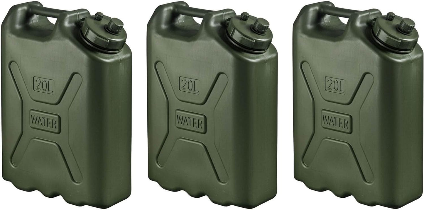 Durable 5 Gallon 20 Liter Portable Military Water Storage Container for Camping, Outdoors and Emergency Management